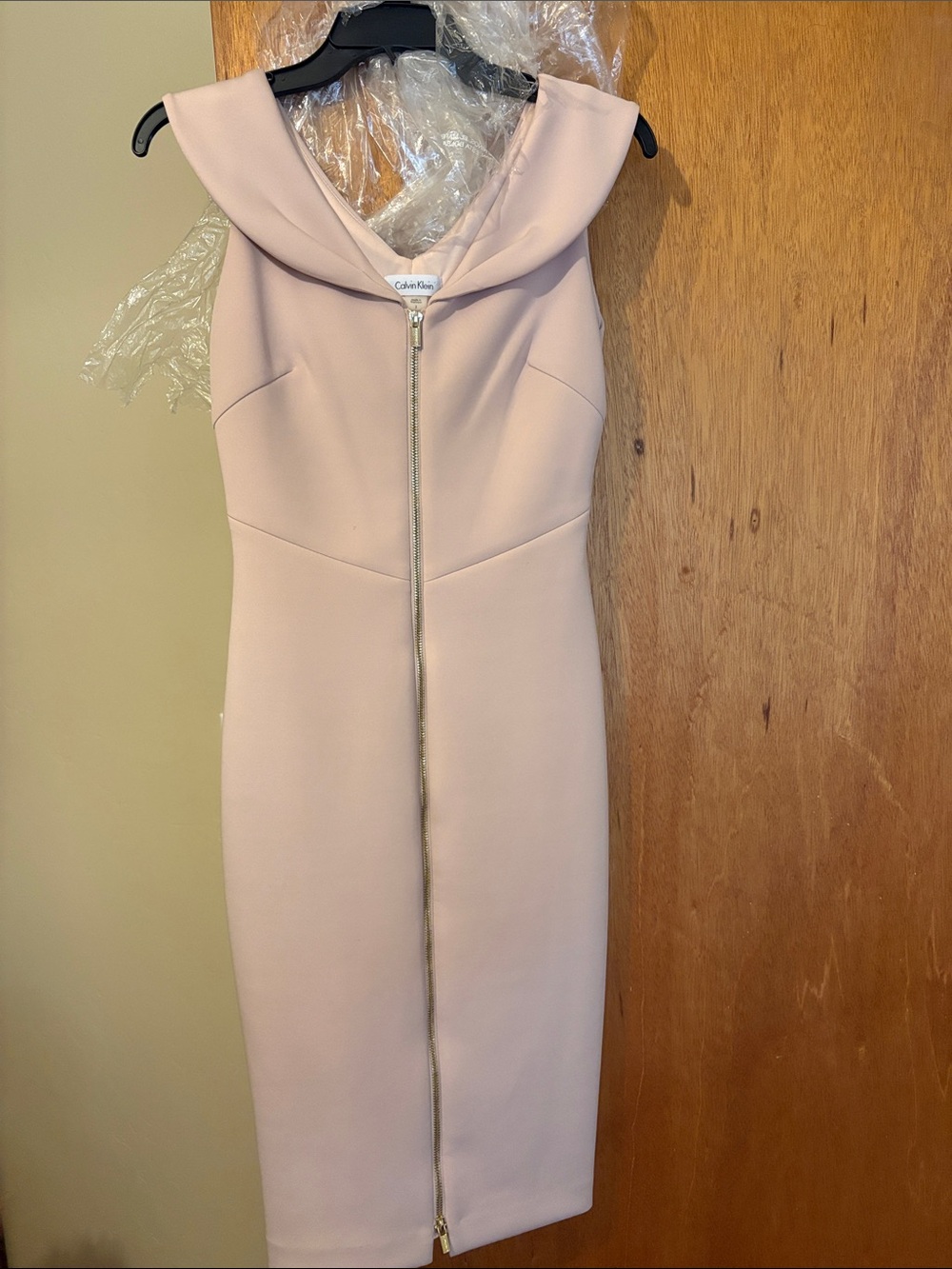 Calvin Klein Pale Pink Zip-Front Midi Sheath Dress